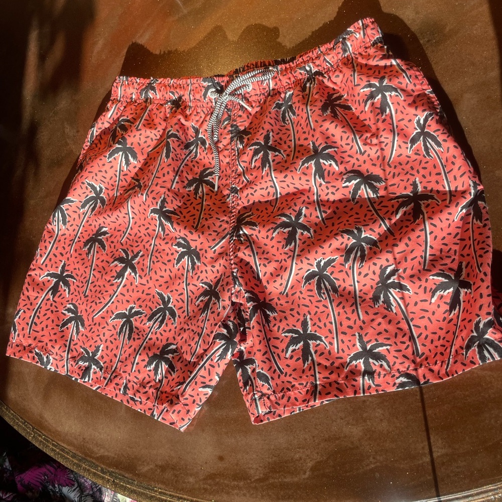 Men's Coral Palm-Print Boardies Swim Shorts
